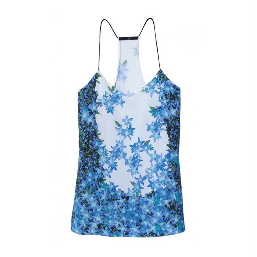 Tibi Silk Floral Blue Sidewalk Cami Tank Top Racerback Spaghetti Strap